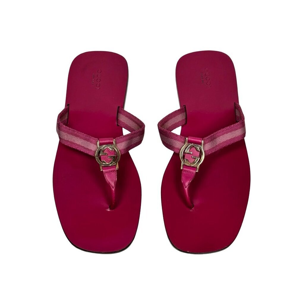 VTG Gucci GG Logo Thong Sandals Size 10.5 Fuchsia Italian Luxury Designer